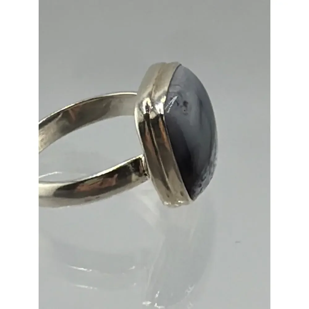 Cushion Cut Dendritic Opal Sterling Silver Ring Artisan Jewelry 9